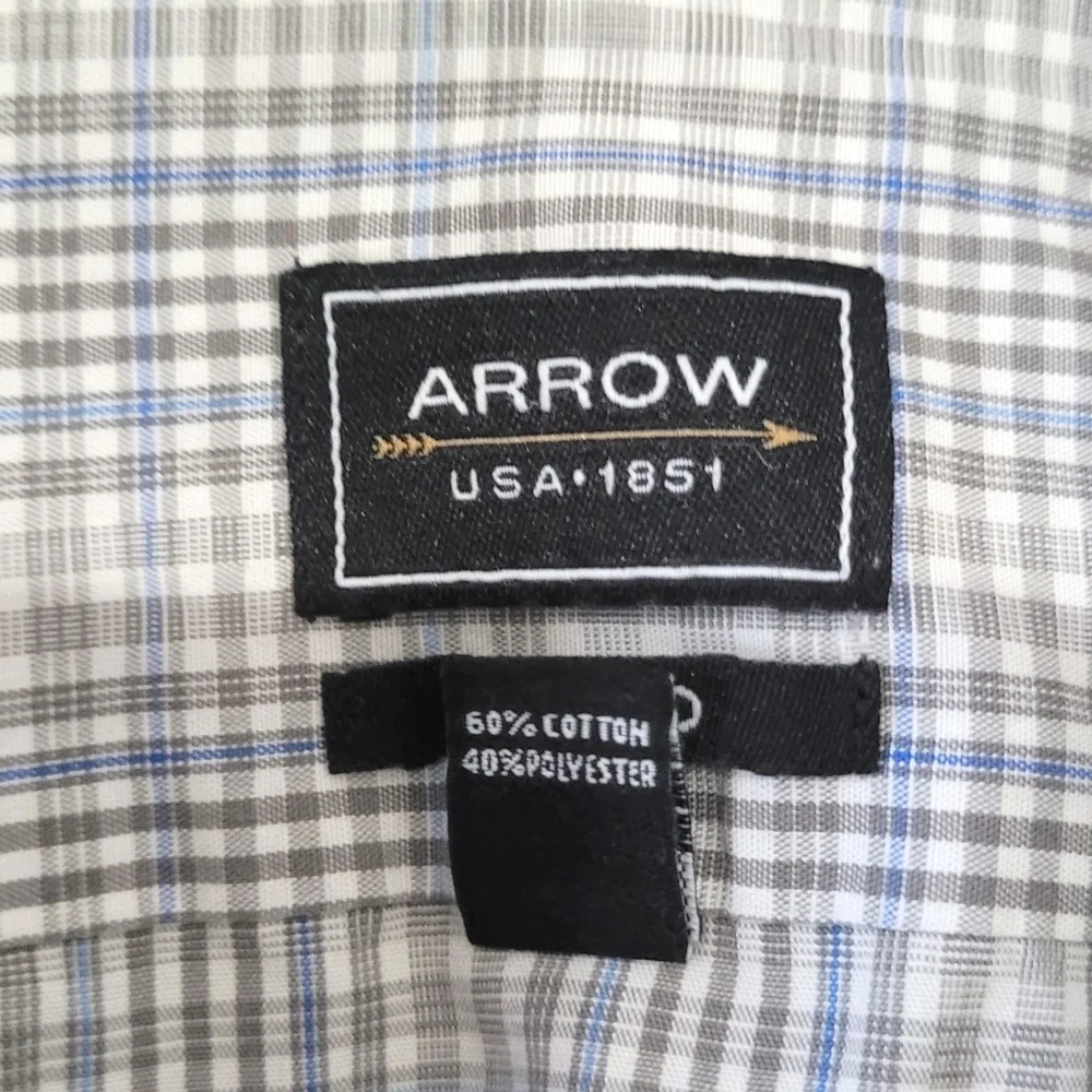 FITTED White/ Gray/ Blue Checkered  Dress Shirt - Picture 4 of 5